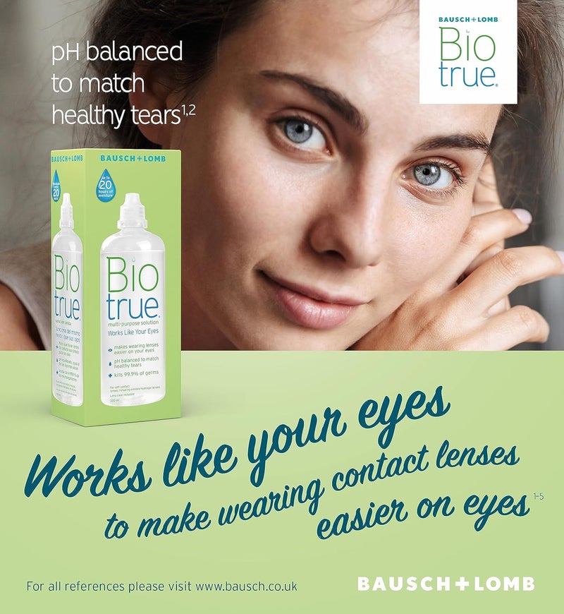 Biotrue محلول العدسات اللاصقة المتعددة الأغراض بيولوجي 300 مل cushions و يرطب العدسات اللاصقة الناعمة مريحة الاستخدام حالة نظيفة إزالة البروتين تعقيم وشطف يتضمن علبة العدسات - Image 4