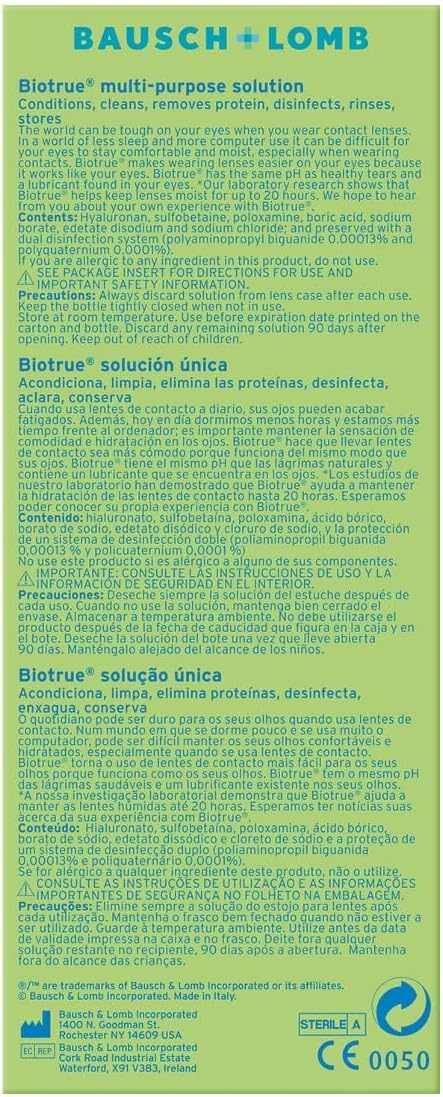 Biotrue محلول العدسات اللاصقة المتعددة الأغراض بيولوجي 300 مل cushions و يرطب العدسات اللاصقة الناعمة مريحة الاستخدام حالة نظيفة إزالة البروتين تعقيم وشطف يتضمن علبة العدسات - Image 2