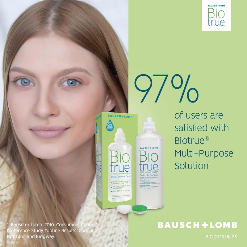 Biotrue محلول العدسات اللاصقة المتعددة الأغراض بيولوجي 300 مل cushions و يرطب العدسات اللاصقة الناعمة مريحة الاستخدام حالة نظيفة إزالة البروتين تعقيم وشطف يتضمن علبة العدسات - Image 5