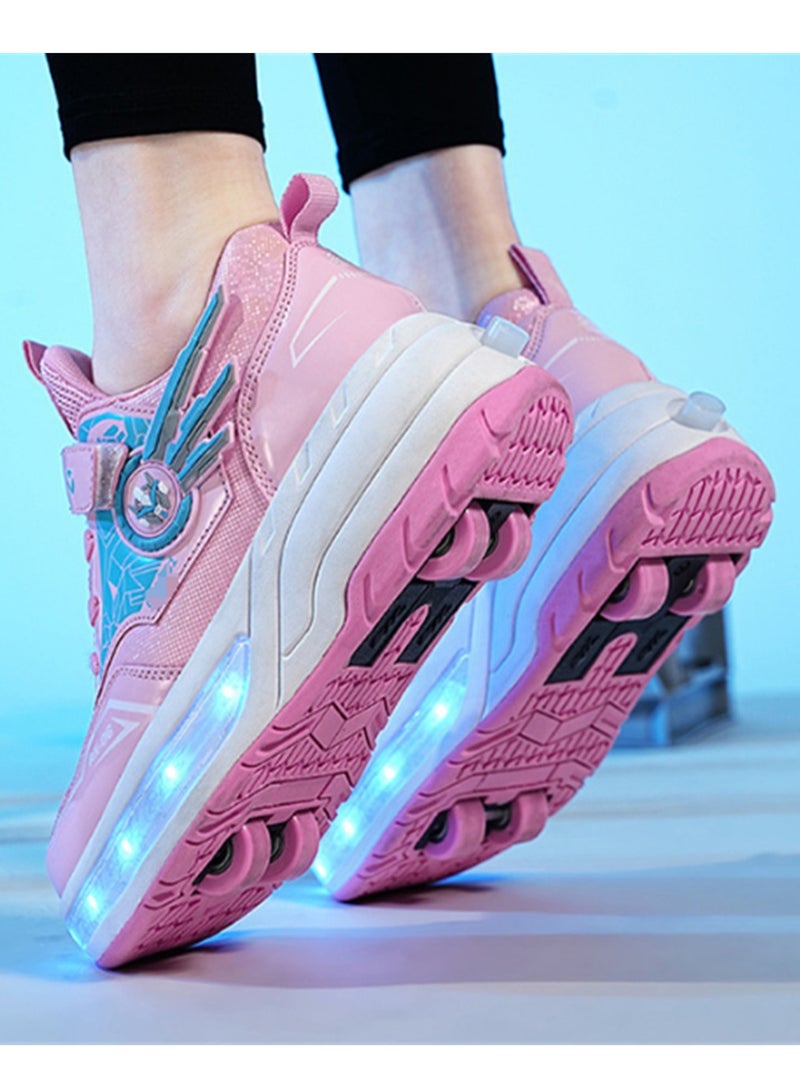 إسكدنيا USB Charging LED Flash Walking Shoes Boys And Girls Children Roller Skates Pink - Image 4