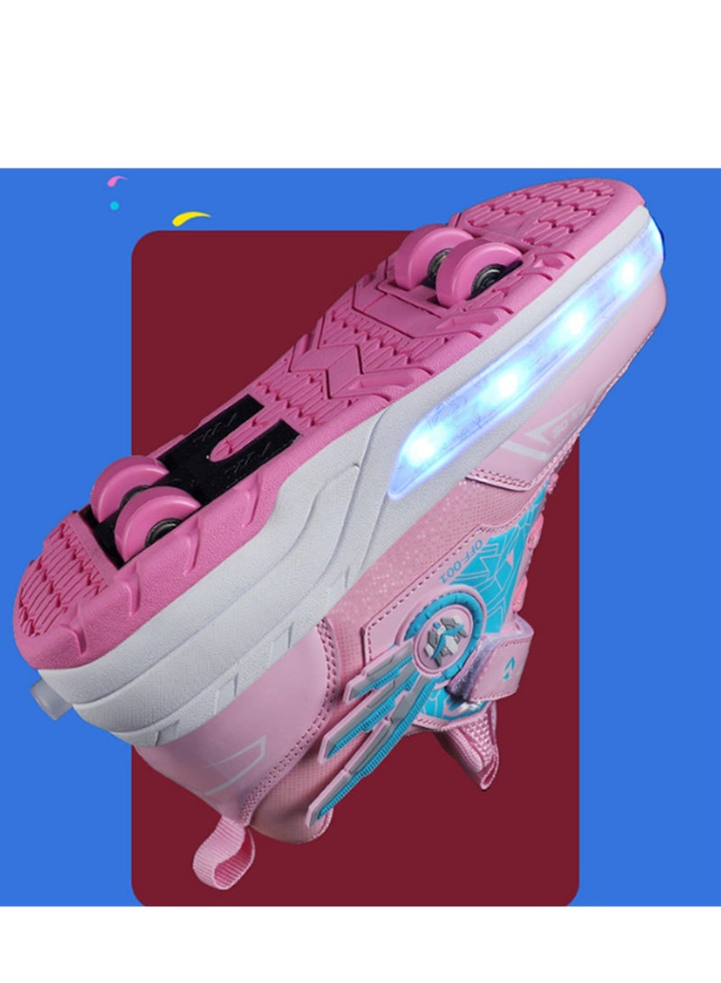 إسكدنيا USB Charging LED Flash Walking Shoes Boys And Girls Children Roller Skates Pink - Image 3