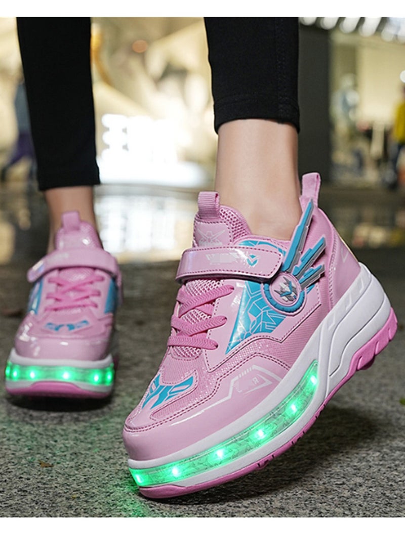 إسكدنيا USB Charging LED Flash Walking Shoes Boys And Girls Children Roller Skates Pink - Image 1