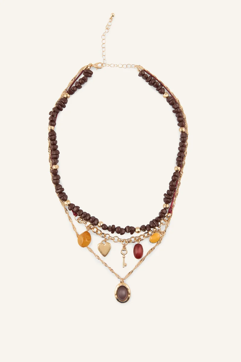 Womsn Multilayered Stone Look 3 Piece Necklace