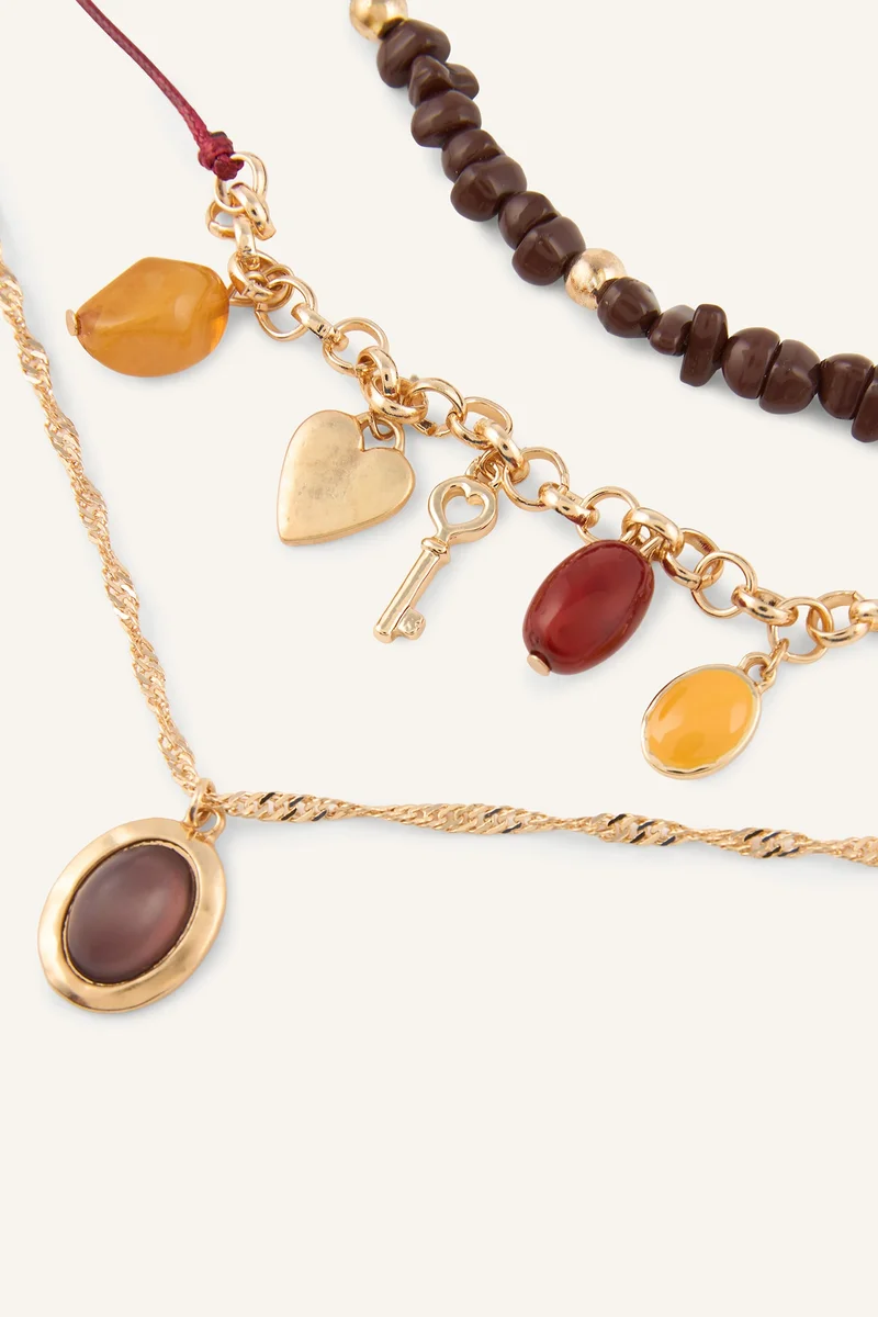 Defacto  Womsn Multilayered Stone Look 3 Piece Necklace for Women | Best Price UAE