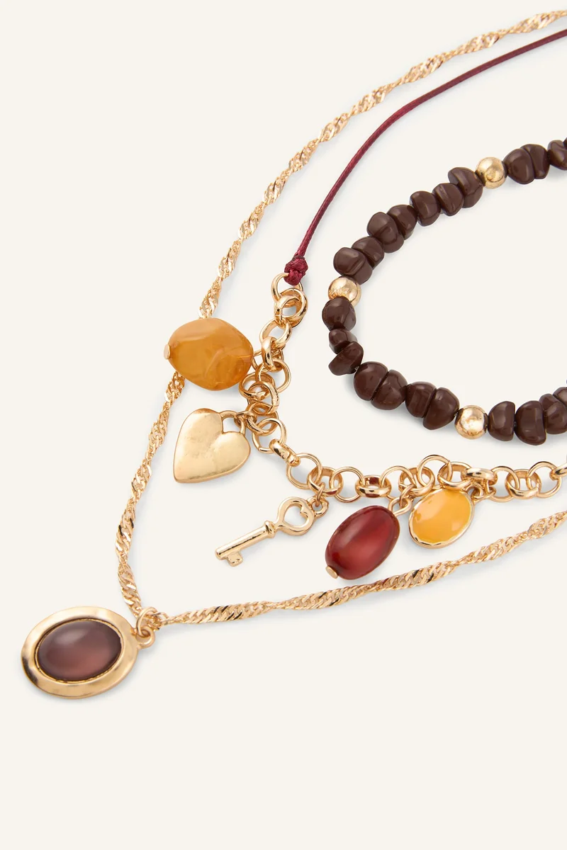 Defacto  Womsn Multilayered Stone Look 3 Piece Necklace for Women | Best Price UAE