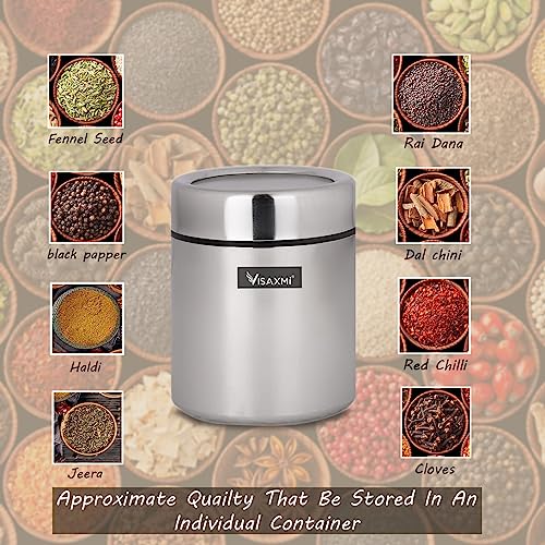 VISAXMI® Masala Box for Kitchen | Spice Box Stainless Steel | Masala Dabba Steel | Spice Container | Spice Organizer With See Through lid | Masala Dani for Kicthen 175ml Each (Silver) - Image 5