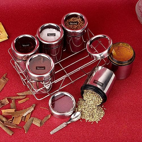 VISAXMI® Masala Box for Kitchen | Spice Box Stainless Steel | Masala Dabba Steel | Spice Container | Spice Organizer With See Through lid | Masala Dani for Kicthen 175ml Each (Silver) - Image 3