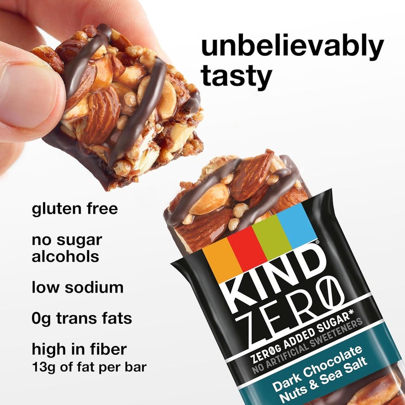 KIND ZERO Added Sugar Bars - Dark Chocolate Nuts & Sea Salt, Keto Friendly, Gluten Free, 5 Count - Image 5