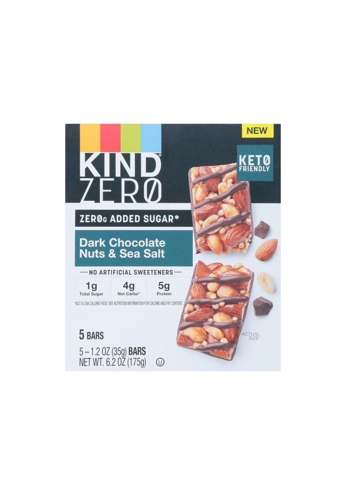 KIND ZERO Added Sugar Bars - Dark Chocolate Nuts & Sea Salt, Keto Friendly, Gluten Free, 5 Count - Image 4