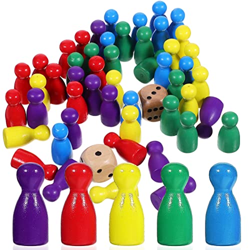 STOBOK 50 Pcs Multicolor Wooden Pawns Board Game Pieces With 2 Dice Tabletop Markers Chess Pieces for Board Games - Image 1