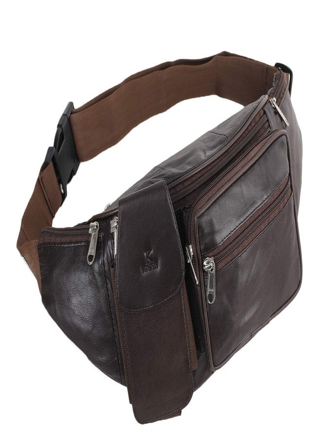 K London Stylish Real Leather Brown Waist Bag Elegant Style Travel Pouch Passport Holder with Adjustable Strap (1276_BRN) - Image 1
