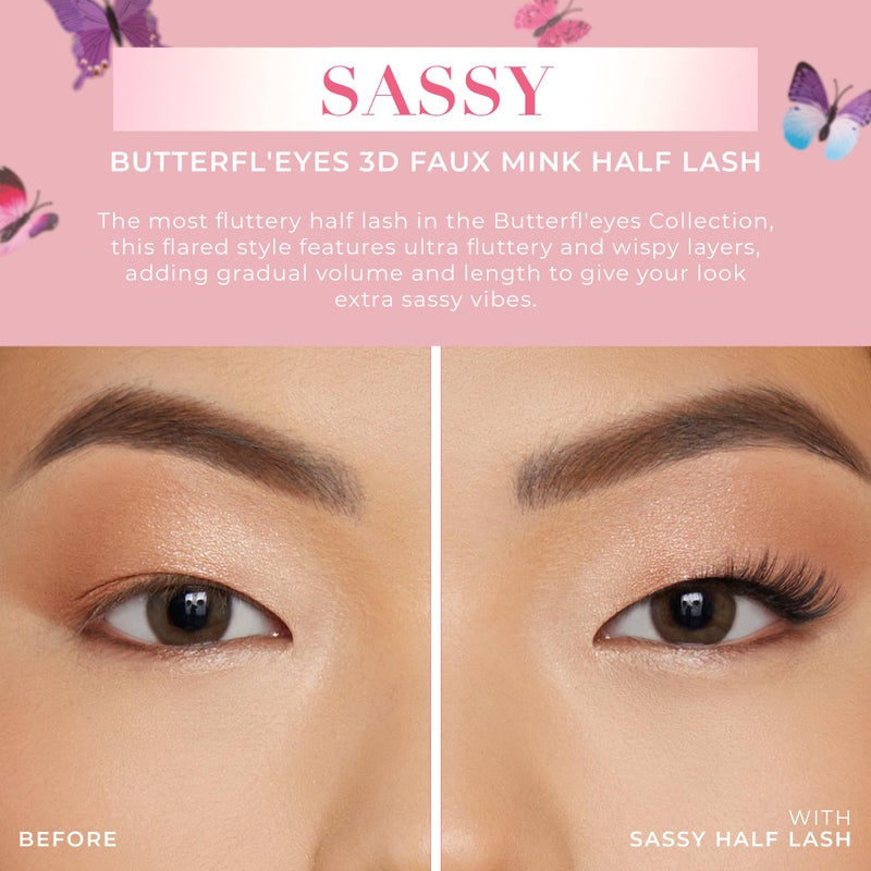 Lilly Lashes رموش ليلي لاشز باترفلايز فو مينيك، رموش نصف طبيعية المظهر والإحساس، رموش مزيفة وقابلة لإعادة الاستخدام 20x، بدون قص + سهلة التطبيق، نمط دائري، لاصق الرموش غير متضمن، 13 مم (سايسي) - Image 2