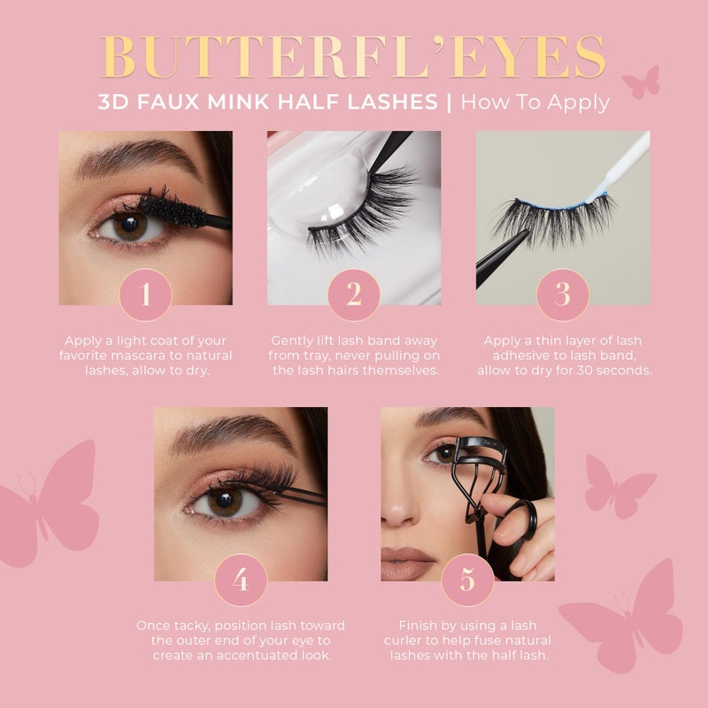 Lilly Lashes رموش ليلي لاشز باترفلايز فو مينيك، رموش نصف طبيعية المظهر والإحساس، رموش مزيفة وقابلة لإعادة الاستخدام 20x، بدون قص + سهلة التطبيق، نمط دائري، لاصق الرموش غير متضمن، 13 مم (سايسي) - Image 4