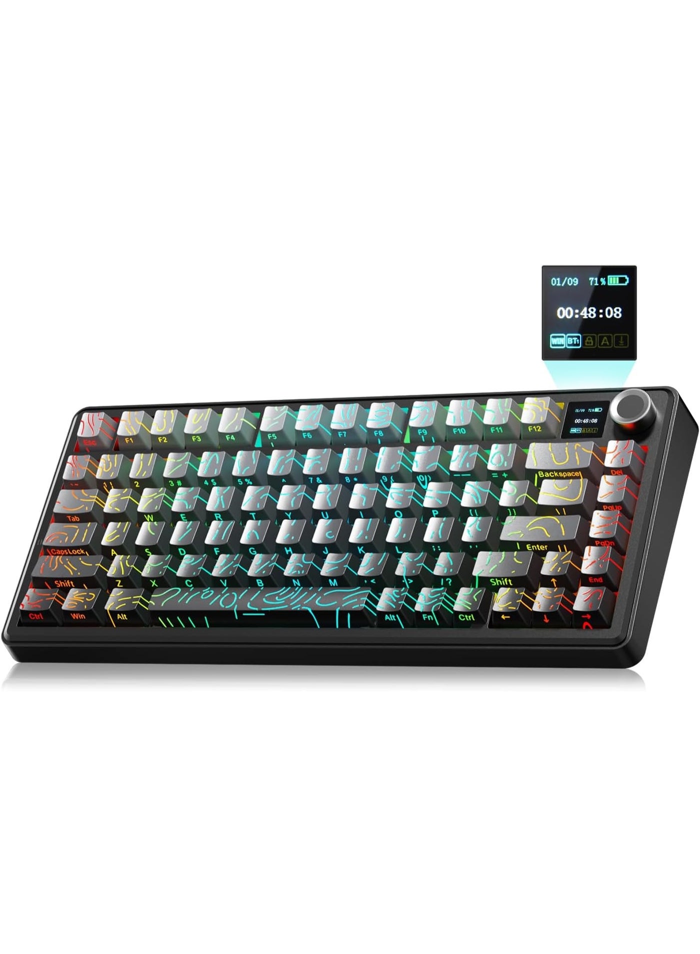 F75 MAX Tri-Mode Wireless Mechanical Gaming Keyboard with TFT Screen & Knob, Reaper Switch, Hot-Swappable Keys, Gasket Mount, 2.4GHz/BT5.0/USB-C, for PC/Mac/Office/Gaming