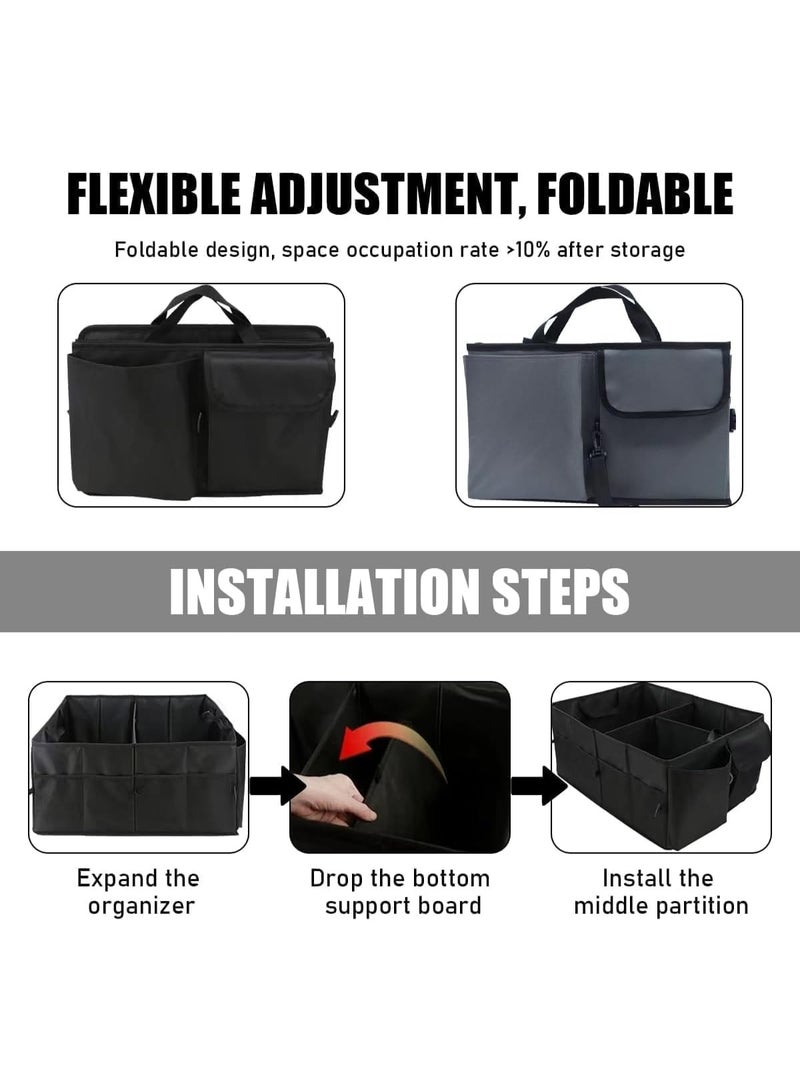 TRASSLE Car Trunk Organizer,Portable Large Capacity Auto Storage Organizer with Elastic Straps,Collapsible Multi Compartment Trunk Organizer with 3 Compartments,for Cars,Sedans and SUVs,Car Accessorie - Image 4