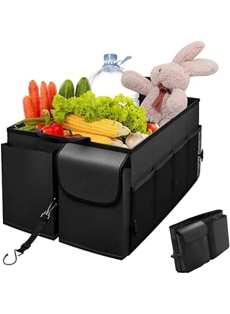 TRASSLE Car Trunk Organizer,Portable Large Capacity Auto Storage Organizer with Elastic Straps,Collapsible Multi Compartment Trunk Organizer with 3 Compartments,for Cars,Sedans and SUVs,Car Accessorie - Image 1