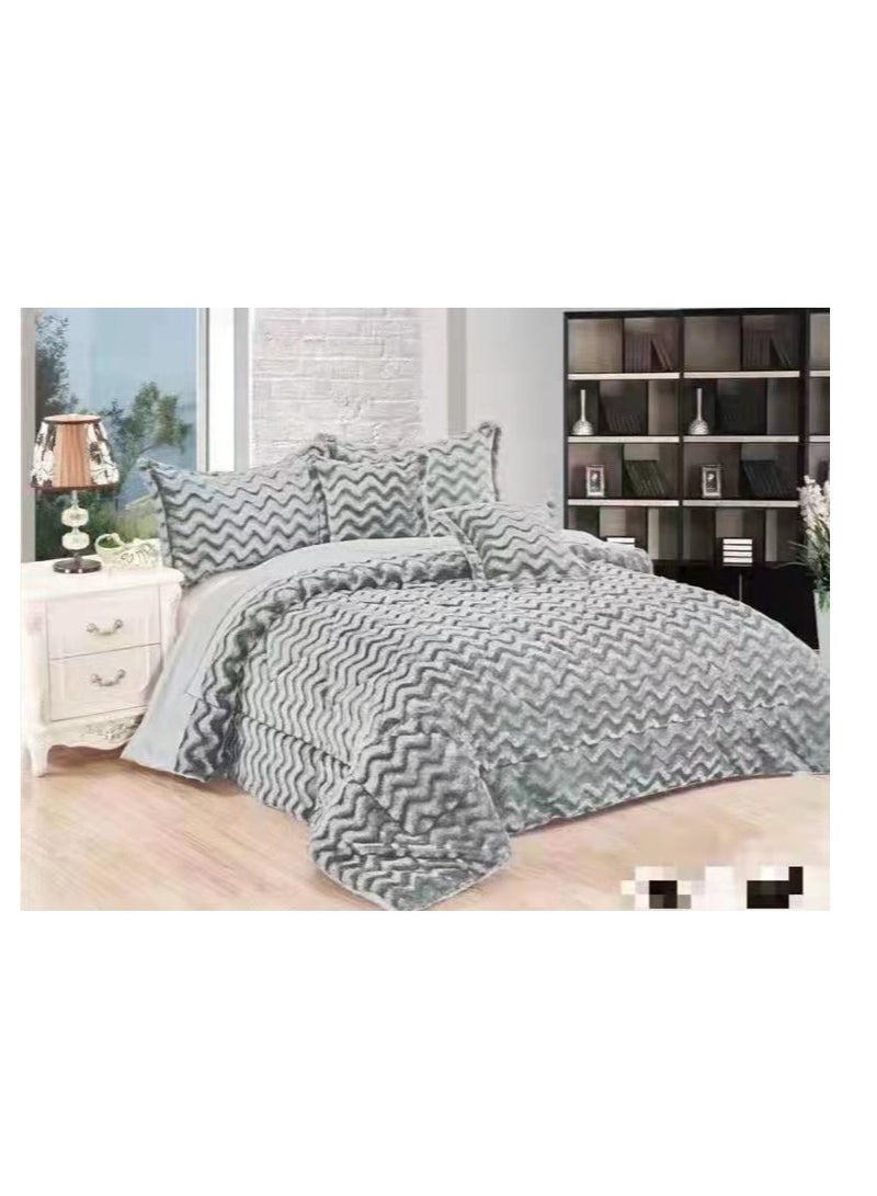 6-Piece Rose Fur King Comforter Set Velvet Quilted Bedspread Throw & Pillow velvet King Size