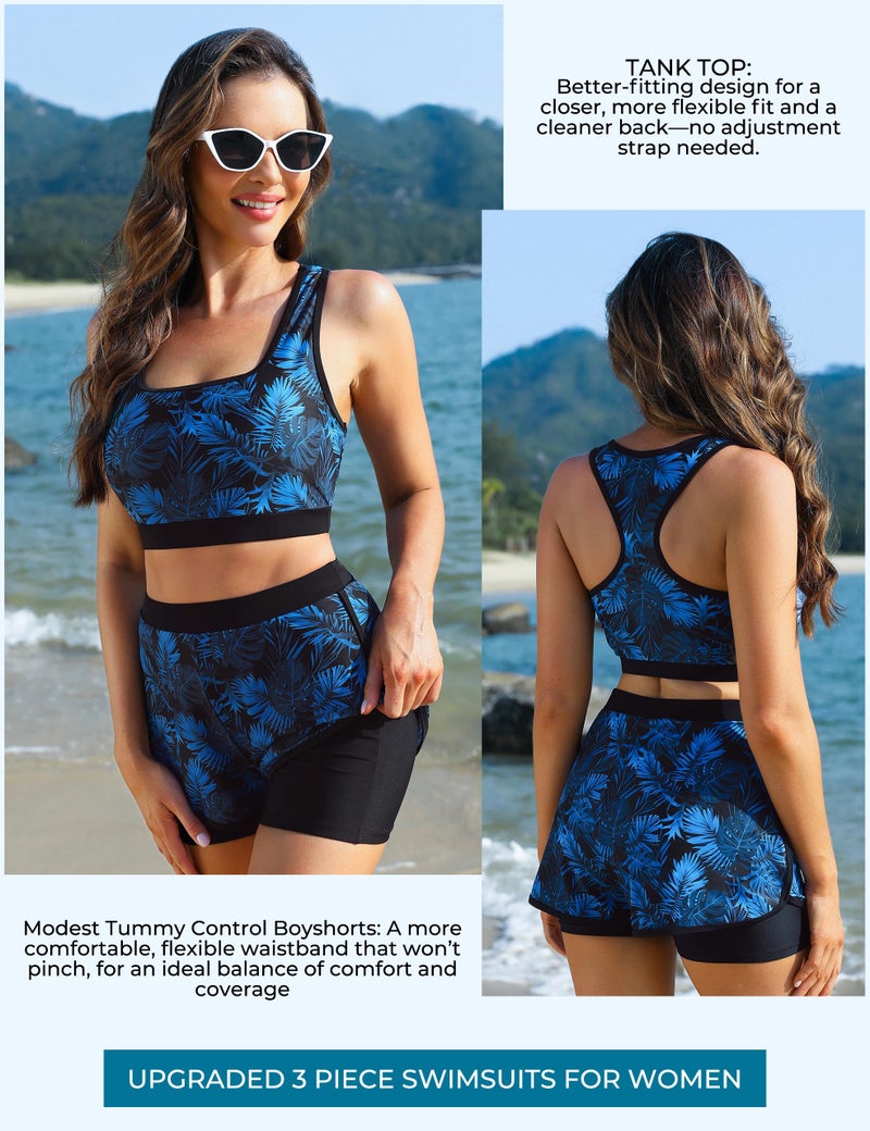 JASAMBAC 3 Piece Swimsuits for Women 2026, UPF 50+ Bathing Suit Swimming Suits, Long Sleeve Swim Shirt with Built-in Bra u0026 Boyshorts L - Image 3