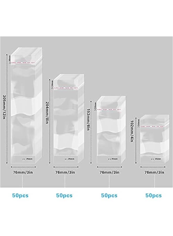 Arabest 4 Size Clear Hanging Bags, Resealable Bag, Self-Sealing Bag with Hang Hole for Packaging Necklaces, Earrings, Jewelry, 3 x 4 Inch, 3 x 6 Inch, 3 x 8 Inch, 3 x 12 Inch (200 Pieces)  - Image 2