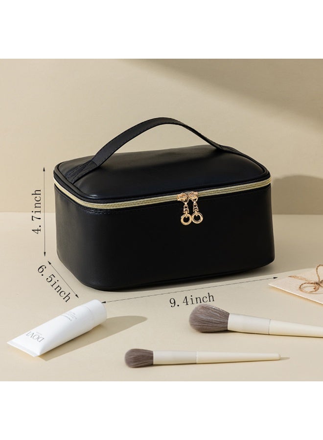 Makeup Bag, Portable Cosmetic Bag, Large Capacity Travel Makeup Case Organizer, Black For Women Toiletry Bag for Girls Traveling With Handle and Divider - Image 5