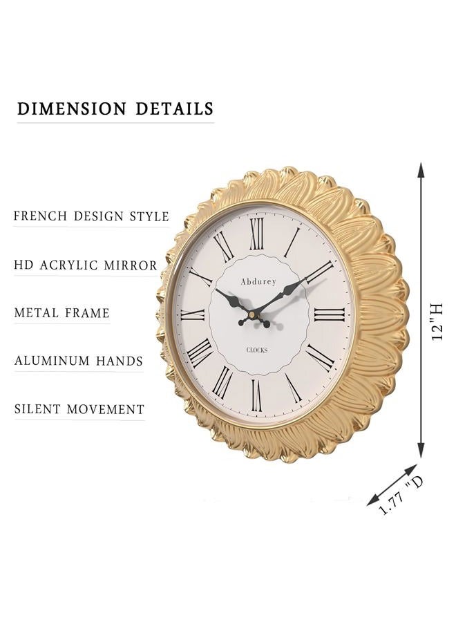 Abdurey 12 Inch Gold Sunflower Decorative Wall Clock, Silent Non Ticking Battery Operated Boho Decor Wall Clocks for Living Room,Kitchen,Farmhouse,Bedroom,Bathroom - Image 2