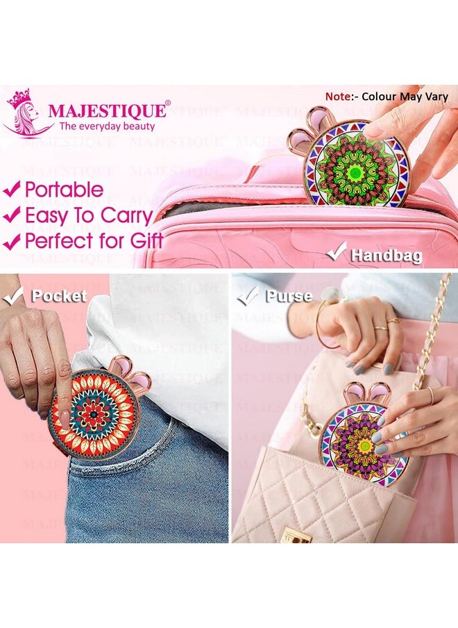 MAJESTIQUE MAJESTIQUE Women Double-Sided Makeup Mirror | Makeup Mirror with Bunny Ear Handle | Compact Mirror for Girls | Portable Mirror for Purse | 1X/2X Magnification Face Mirror for Women 1Pc/Multicolour  - Image 4