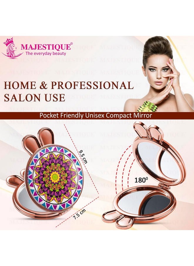 MAJESTIQUE MAJESTIQUE Women Double-Sided Makeup Mirror | Makeup Mirror with Bunny Ear Handle | Compact Mirror for Girls | Portable Mirror for Purse | 1X/2X Magnification Face Mirror for Women 1Pc/Multicolour  - Image 5