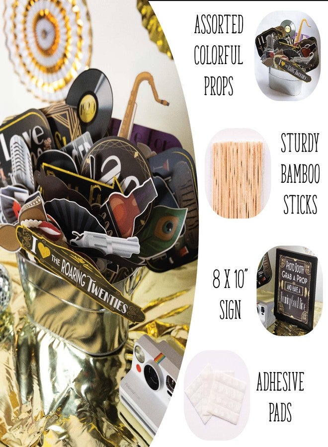 Outside The Booth Roaring 20s Photo Booth Props - 41-pc Photo Booth Kit with 8 x 10-Inch Sign, 60 Adhesive Pads, 45 Sticks - Roaring 20s Party Decorations - Great Gatsby Decorations - Image 2