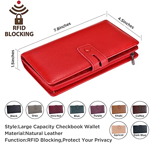 Itslife Womens Wallet,Large Capacity RFID Blocking Leather Wallets Credit Cards Organizer Ladies Wallet with Checkbook Holder (Red) - Image 4
