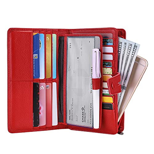 Itslife Womens Wallet,Large Capacity RFID Blocking Leather Wallets Credit Cards Organizer Ladies Wallet with Checkbook Holder (Red) - Image 2