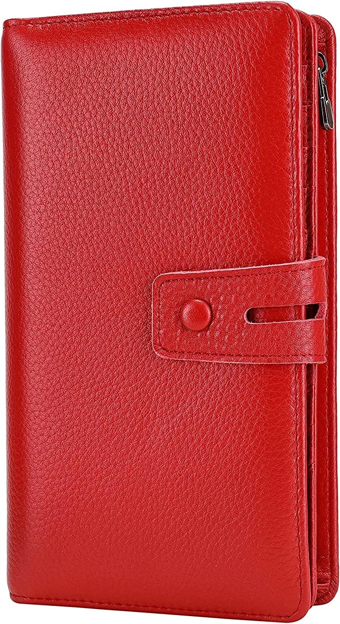 Itslife Womens Wallet,Large Capacity RFID Blocking Leather Wallets Credit Cards Organizer Ladies Wallet with Checkbook Holder (Red) - Image 1