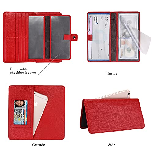 Itslife Womens Wallet,Large Capacity RFID Blocking Leather Wallets Credit Cards Organizer Ladies Wallet with Checkbook Holder (Red) - Image 3