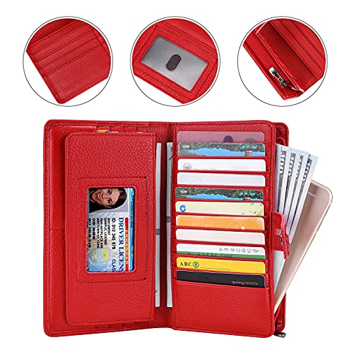 Itslife Womens Wallet,Large Capacity RFID Blocking Leather Wallets Credit Cards Organizer Ladies Wallet with Checkbook Holder (Red) - Image 5