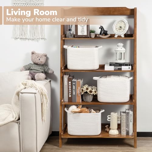 Goodpick White Woven Rope Basket with Handles, Medium Rectangle Basket for Books, Toys, Towels, Square Decorative Baskets for Living Room, Nursery, Shelf Baskets for Bedroom, 13" x 10" x 9" - Image 2