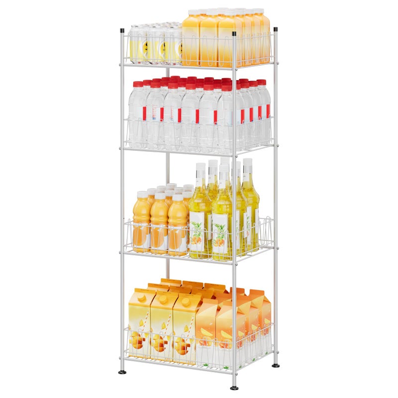 ETELI Water Bottle Holder Organizer 4 Tier Drink Can Shelf Organizer Rack for Floor Freestanding Water Bottle Rack Stand Beverage Storage Shelf for Pantry Kitchen Food Storage, Silver - Image 1