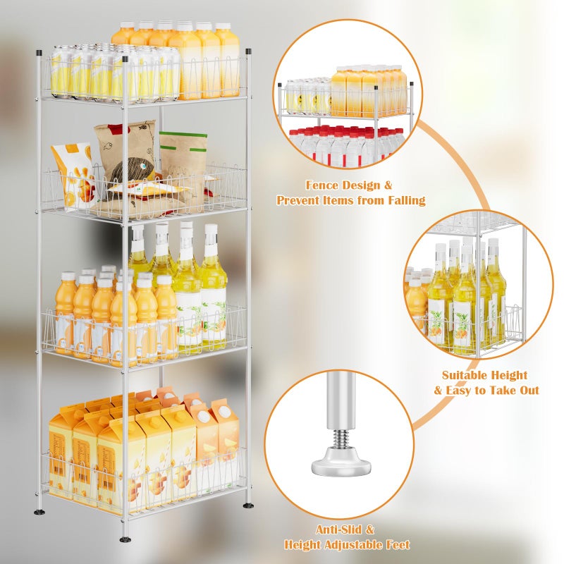 ETELI Water Bottle Holder Organizer 4 Tier Drink Can Shelf Organizer Rack for Floor Freestanding Water Bottle Rack Stand Beverage Storage Shelf for Pantry Kitchen Food Storage, Silver - Image 5