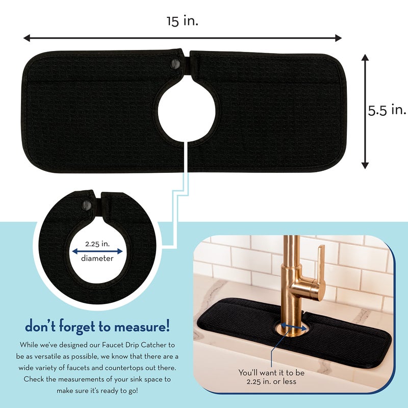 S&T INC. Microfiber Kitchen Faucet Sink Mat Drip and Splash Catcher with Snap Fastener, Absorbent and Reversible, 15 Inch x 5.5 Inch, Black - Image 4