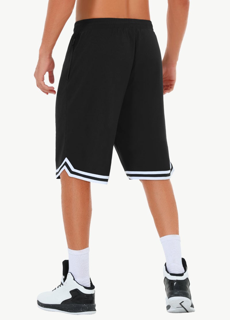 JWM Mens 11" Gym Basketball Shorts with Zipper Pockets - Long Quick Dry Lightweight Mesh Athletic Shorts for Workout Running Black - Image 2