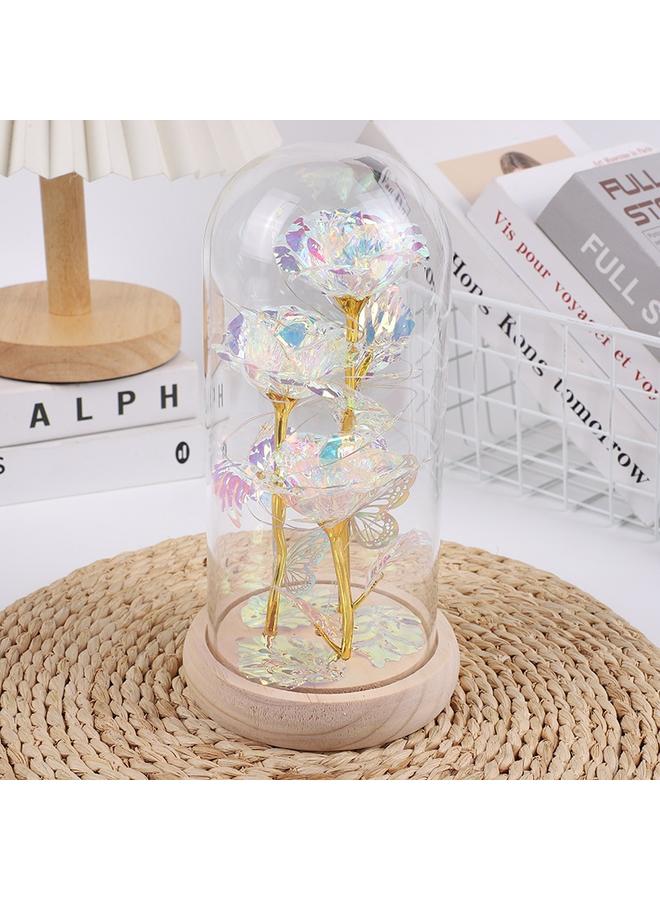 Bluejw Eternal Flower Glass Cover Simulation Rose Flower Ornaments Night Light Creative Christmas Valentine's Day Tanabata Festival Creative Gift - Image 1