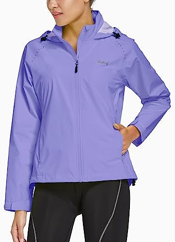 baleaf Women's Rain Jackets Waterproof Windbreaker Windproof Lightweight Running Cycling Jacket Reflective Packable Hooded Purple M - Image 2