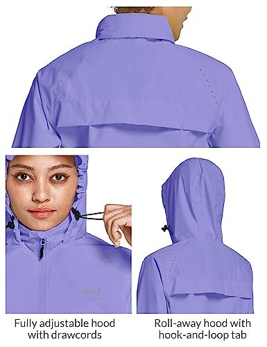 baleaf Women's Rain Jackets Waterproof Windbreaker Windproof Lightweight Running Cycling Jacket Reflective Packable Hooded Purple M - Image 5