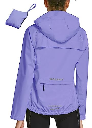 baleaf Women's Rain Jackets Waterproof Windbreaker Windproof Lightweight Running Cycling Jacket Reflective Packable Hooded Purple M - Image 1