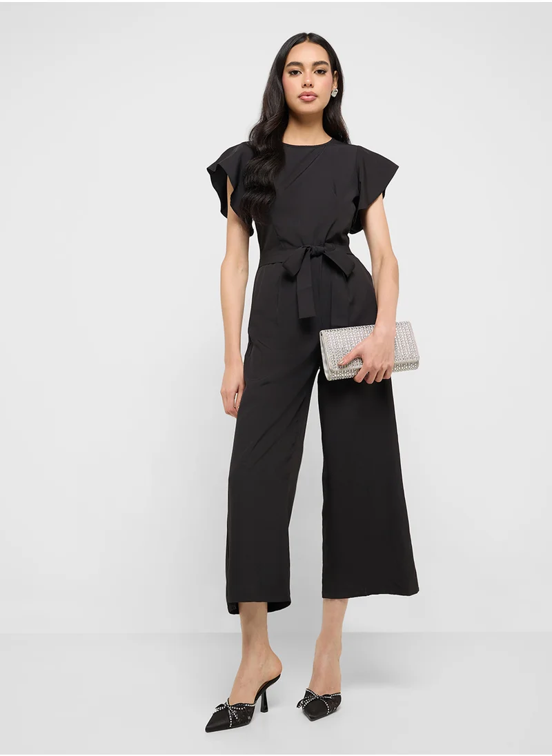 جينجر Ruffle Sleeve Belt Tie Up Detail Jumpsuit