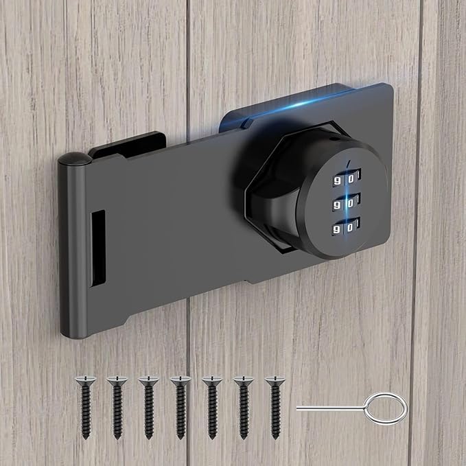 Bindex Household Cabinet Door Combination Lock3Digit Password Combination Code Hasp LockZinc Alloy Cabinet Door Security Slide Latch Lock for Small Doors Cabinets Barn Door Outdoor 1 Black - Image 1