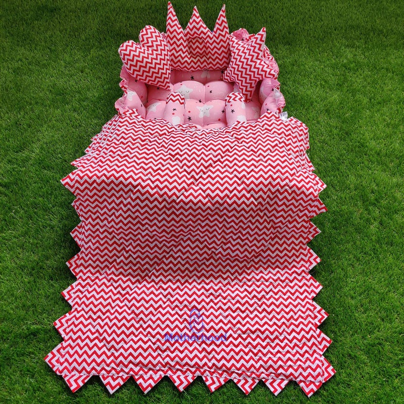 MOTHERHOOD MOTHERHOOD Rectangle Baby Tub Bed with 5 pc Baby Pillow and 1 Large Baby Blanket Luxury UltraSoft Comfortable Baby Mattress Bed Sleeper Bedding Set coSleeper for Newborn to Toddlers Z Pink S - Image 1