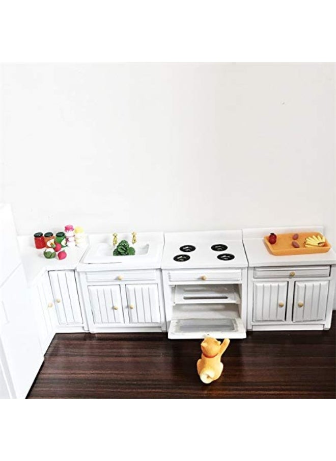 SXFSE - Dollhouse Decoration Accessories,1:12 Dollhouse Miniature Furniture Wooden Kitchen Cabinet Set Freely Combined (White) - Image 1