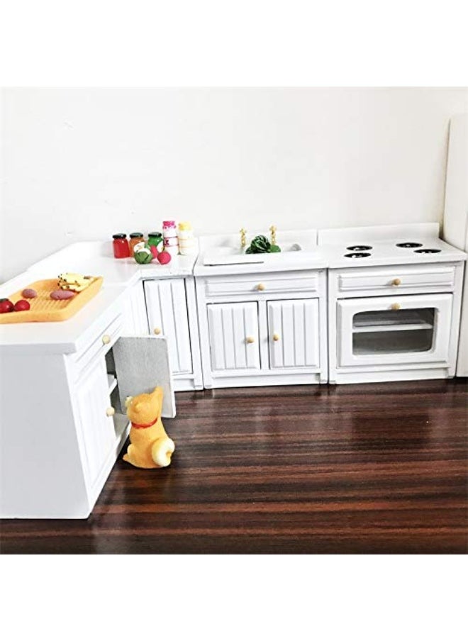 SXFSE - Dollhouse Decoration Accessories,1:12 Dollhouse Miniature Furniture Wooden Kitchen Cabinet Set Freely Combined (White) - Image 1