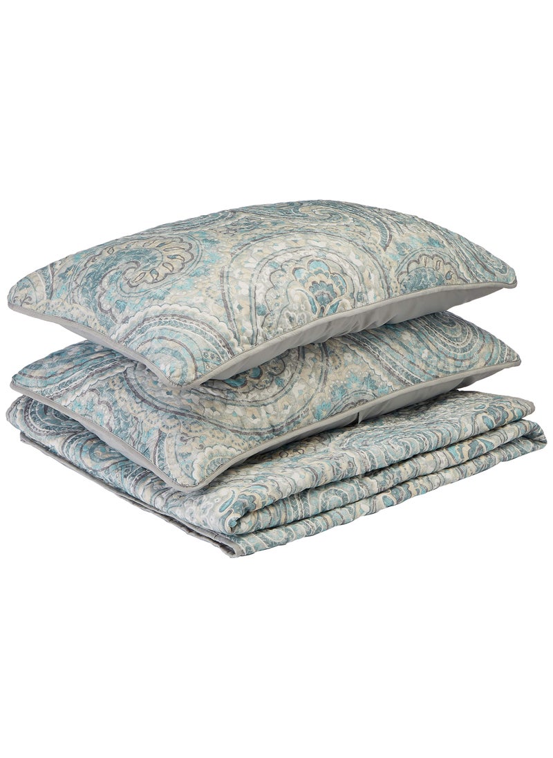 Comfort Spaces Comfort Spaces Quilt SetTrendy Paisley Summer Cover Cozy Coverlet Lightweight All Season Bedding Layer for Winter Matching Shams KingCal King  Kashmir Paisley Blue 