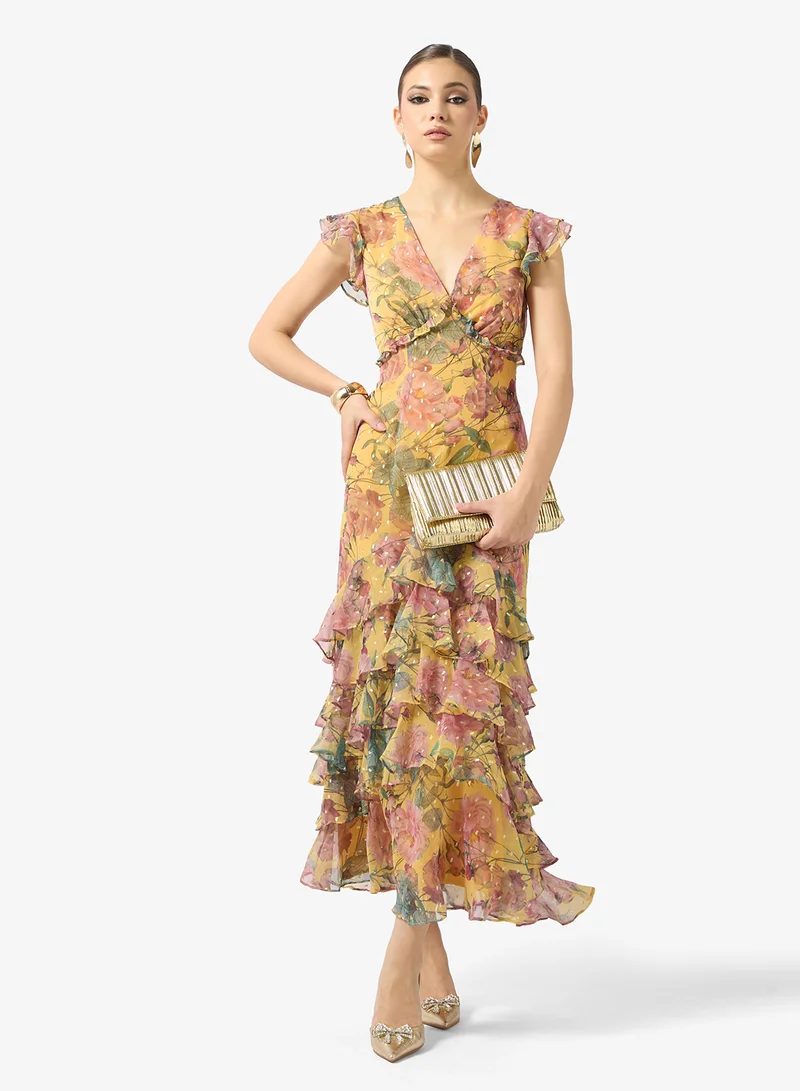 Anaya With Love Ruffle Hem V Neck Midi Dress