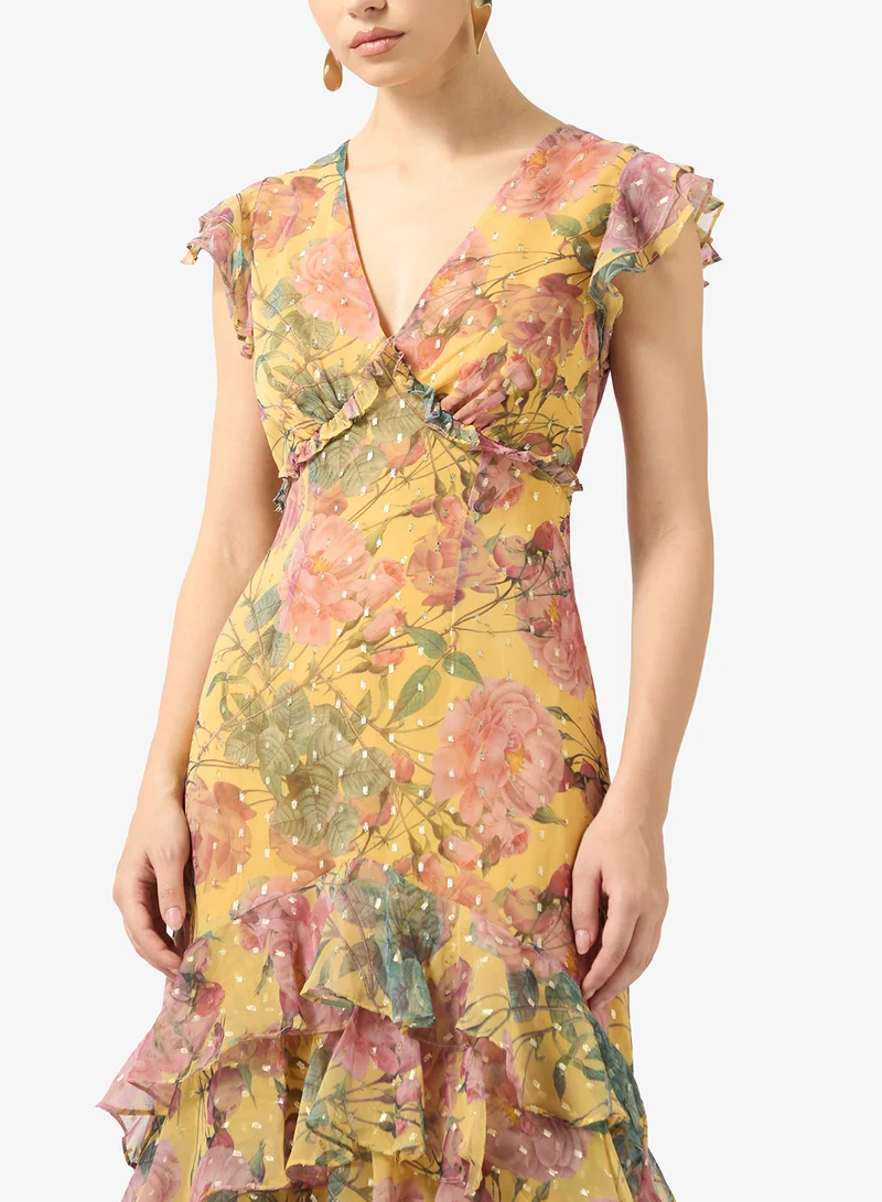 Anaya With Love Ruffle Hem V Neck Midi Dress